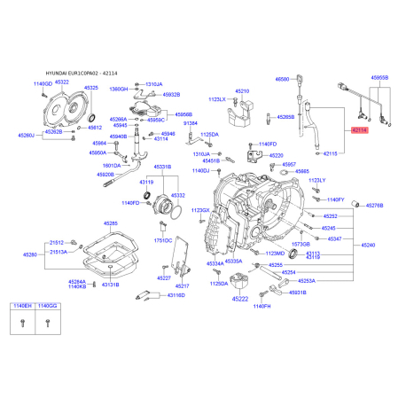 Трубка щупа рівня масла 46570-22102 Mobis - 4657022102 - схема з каталогу 42114, EUR1C0PA02 4657022102