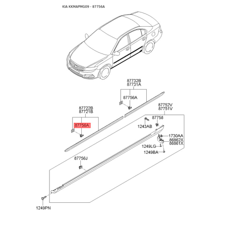 Молдинг порога, бампера і крила 87756-2G000 Mobis - 877562G000 - схема з каталогу 87756A, KKMAPMG09 877562G000