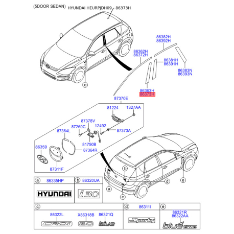 Облицовка / защитная накладка, боковина задняя правая 86373-2L200 Mobis - 863732L200 - схема с каталога 86373H, HEURPJDH09 863732L200
