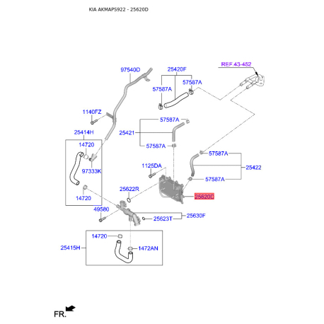 Радиатор масляный 25620-1U500 Mobis - 256201U500 - схема с каталога 25620D, AKMAPS922 256201U500