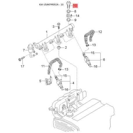 Шланг, теплообменник для охлаждения трансмиссионного масла 0K015-199M0 Mobis - 0K015199M0 - схема с каталога 10, USAKFM002A 0K015199M0