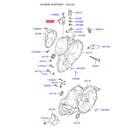 Кронштейн КПП 43122-22690 Mobis - 4312222690 - схема з каталогу 43122A, IEURPTBI07 4312222690