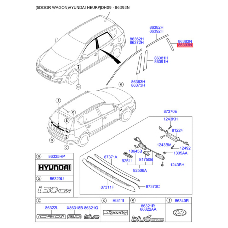 Облицовка / защитная накладка, боковина задняя правая 86393-2L000 Mobis - 863932L000 - схема с каталога 86393N, HEURPJDH09 863932L000