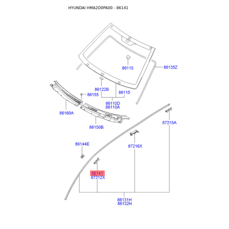 Крепление молдинга крыши 86143-2D000 Mobis - 861432D000 - схема с каталога 86141, HMA2D0PA00 861432D000