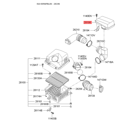 Резонатор системы впуска 28230-3E500 Mobis - 282303E500 - схема с каталога 28196, KKMAPBL06 282303E500