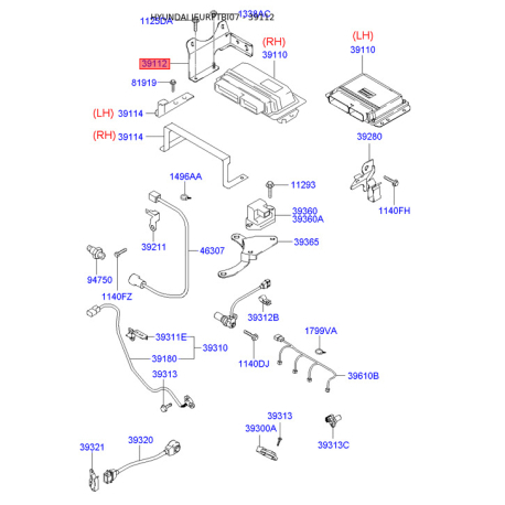 Кронштейн ЕБУ 39112-02100 Mobis - 3911202100 - схема з каталогу 39112, IEURPTBI07 3911202100
