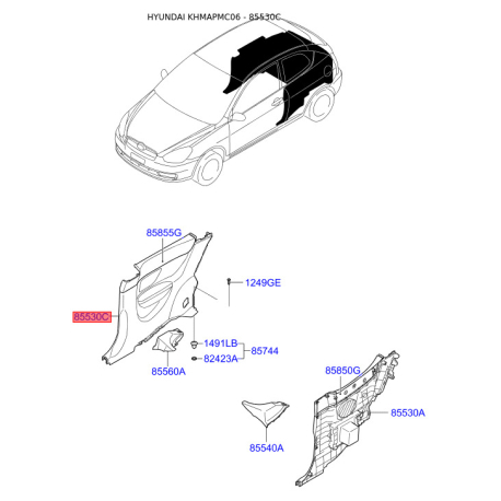 Обивка багажника правая верхняя 85520-1E500WK Mobis - 855201E500WK - схема с каталога 85530C, KHMAPMC06 855201E500WK