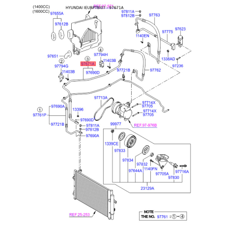 Трубопровод высокого / низкого давления, кондиционер 97765-1C150 Mobis - 977651C150 - схема с каталога 97671A, IEURPTBI07 977651C150