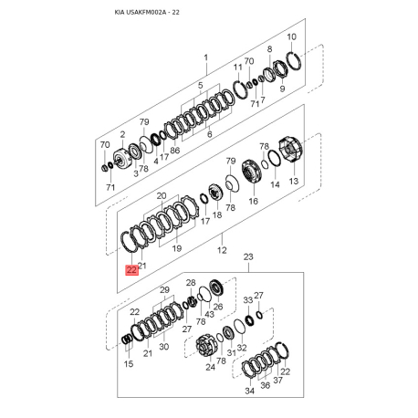 Фиксатор перчаточного ящика (бардачка) 0K013-64040A96 Mobis - 0K01364040A96 - схема с каталога 22, USAKFM002A 0K01364040A96