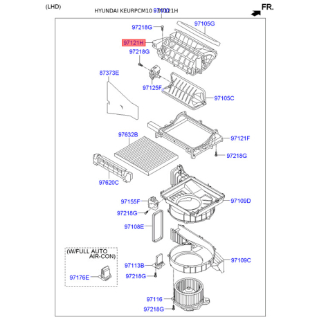 Кришка (корпус або кронштейн) обігрівача ліва 97121-2B105 Mobis - 971212B105 - схема з каталогу 97121H, KEURPCM10 971212B105