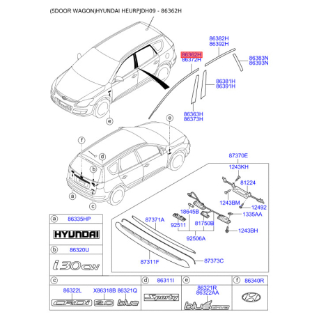 Облицовка / защитная накладка, боковина левая верхняя 86362-2L200 Mobis - 863622L200 - схема с каталога 86362H, HEURPJDH09 863622L200