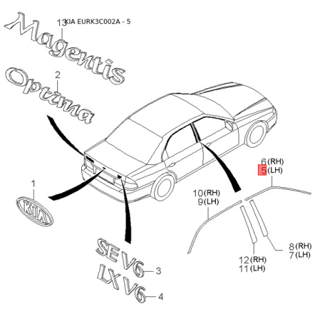 Молдинг порога, бампера і крила лівий 87721-3C010XX Mobis - 877213C010XX - схема з каталогу 5, EURK3C002A 877213C010XX