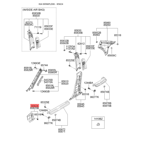 Обивка (накладка) салона правая 85826-2F000NM Mobis - 858262F000NM - схема с каталога 85824, KKMAPLD06 858262F000NM