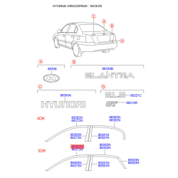 Емблема задніх та боковой дверей, капота ліва верхня 86362-2D001 Mobis