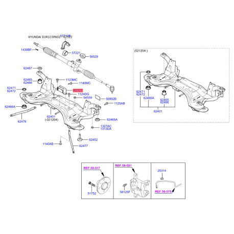 Подушка двигуна 62426-1C000 Mobis - 624261C000 - схема з каталогу 62322, EUR1C0PA02 624261C000