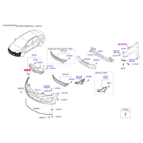 Емблема радіатора задня 86353-3X700 Mobis - 863533X700 - схема з каталогу 86353S, KHMAPSD14 863533X700