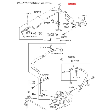 Трубопровід високого/низкого тиску, кондиціонер 97775-2F701 Mobis - 977752F701 - схема з каталогу 97775A, KEURPLD06 977752F701