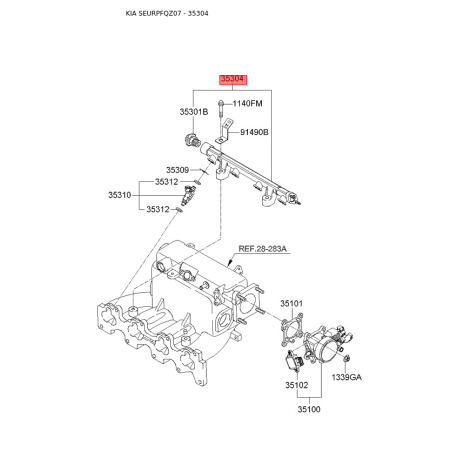 Рампа паливна 35340-23510 Mobis - 3534023510 - схема з каталогу 35304, SEURPFQZ07 3534023510