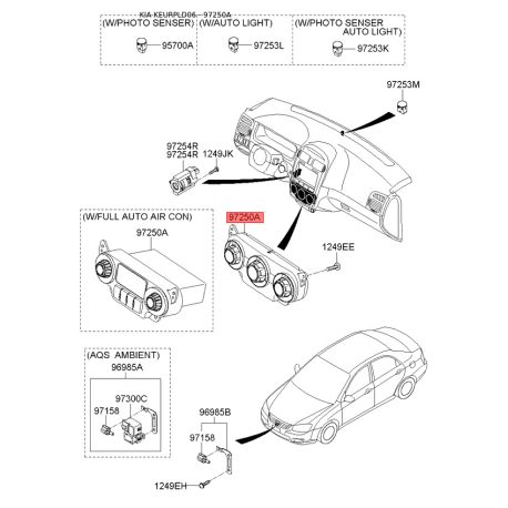 Блок керування, кондиціонер 97250-2F521LK Mobis - 972502F521LK - схема з каталогу 97250A, KEURPLD06 972502F521LK