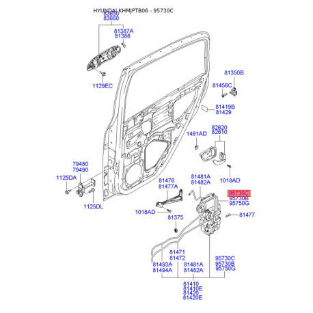 Электропривод замка двери (актуатор) левый 95735-1C001 Mobis - 957351C001 - схема с каталога 95730C, KHMJPTB06 957351C001
