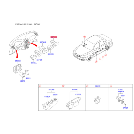 Выключатель 93730-25000 Mobis - 9373025000 - схема с каталога 93730B, RUS251PA00 9373025000
