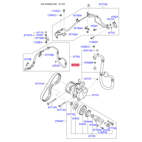 Трубопровід високого/низкого тиску, кондиціонер 97763-2F900 Mobis - 977632F900 - схема з каталогу 97763, KKMAPLS06 977632F900