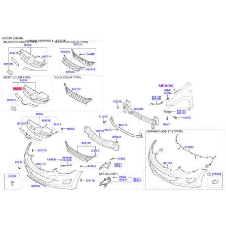 Кронштейн, буфер верхній 86352-3X000 Mobis - 863523X000 - схема з каталогу 86352P, KEURPSD11 863523X000