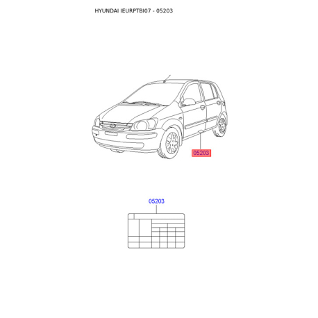 Таблица информационная на стойку двери 05203-1C005 Mobis - 052031C005 - схема с каталога 05203, IEURPTBI07 052031C005