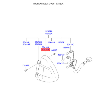 Фонарь задний правый 92420-25020 Mobis - 9242025020 - схема с каталога 92420A, RUS251PA00 9242025020