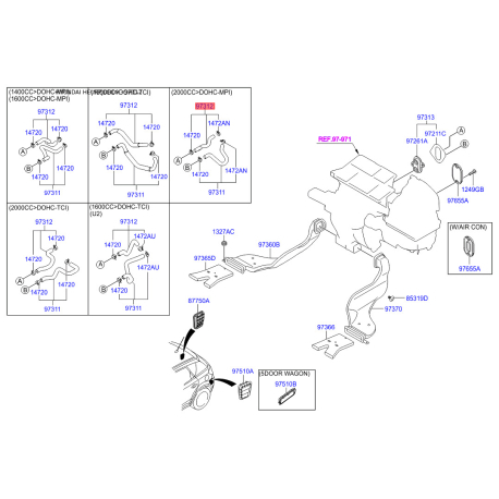 Шланг, теплообменник - отопление 97312-2H100 Mobis - 973122H100 - схема с каталога 97312, HEURPJDH09 973122H100