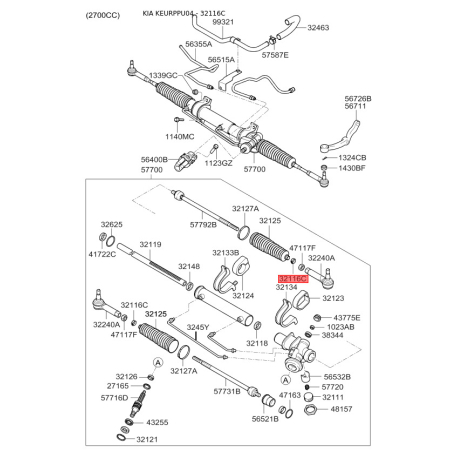 Хомут малий чохла рульового механізму 0K552-32116 Mobis - 0K55232116 - схема з каталогу 32116C, KEURPPU04 0K55232116
