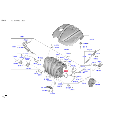 Прокладка впускного коллектора 28312-2G700 Mobis - 283122G700 - схема с каталога 35101, KKMAPTF14 283122G700