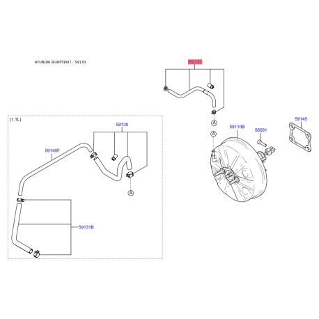 Шланг вакуумного підсилювача в зборі 59130-1C000 Mobis - 591301C000 - схема з каталогу 59130, IEURPTBI07 591301C000