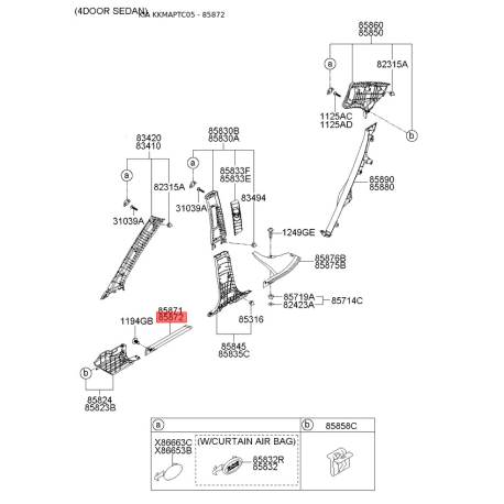 Обивка (накладка) салона правая 85872-1G000RU Mobis - 858721G000RU - схема с каталога 85872, KKMAPTC05 858721G000RU