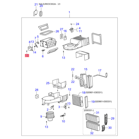 Щітка склоочисника 98351-38000 Mobis - 9835138000 - схема з каталогу 13, EURK3C002A 9835138000