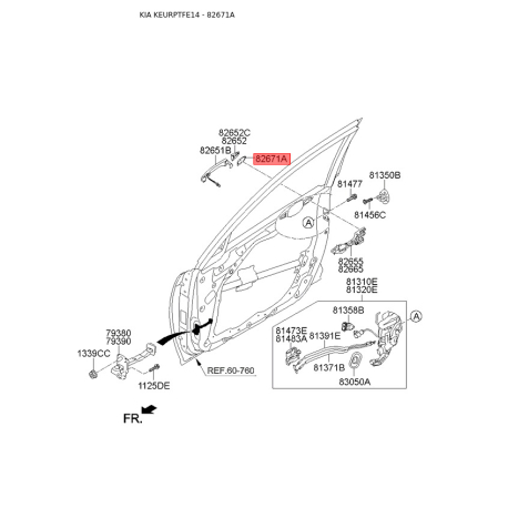 Ручка дверей, внутрішнє обладнання 82654-2T000 Mobis - 826542T000 - схема з каталогу 82671A, KEURPTFE14 826542T000