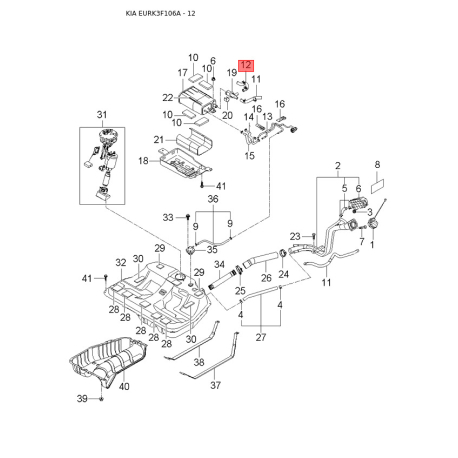 Винт уплотнителя двери 87701-3F010 Mobis - 877013F010 - схема с каталога 12, EURK3F106A 877013F010