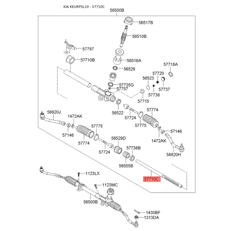 Зубчаста рейка, кермовий механізм 57710-2S000 Mobis - 577102S000 - схема з каталогу 57710C, KEURPSL10 577102S000