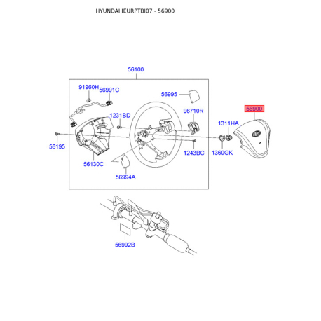 Подушка безопасности на руль 56900-1C600WK Mobis - 569001C600WK - схема с каталога 56900, IEURPTBI07 569001C600WK