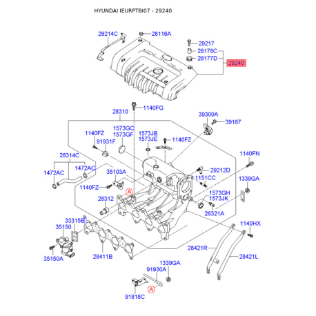 Кришка головки циліндра 29240-26470 Mobis - 2924026470 - схема з каталогу 29240, IEURPTBI07 2924026470