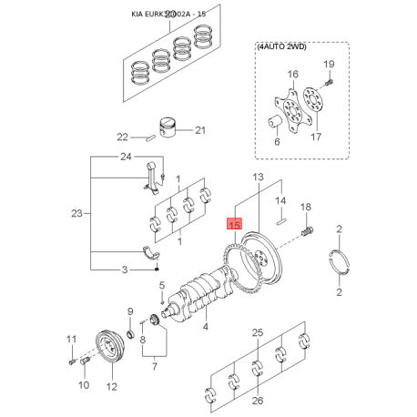Кронштейн, буфер правий 86516-3C000 Mobis - 865163C000 - схема з каталогу 15, EURK3C002A 865163C000
