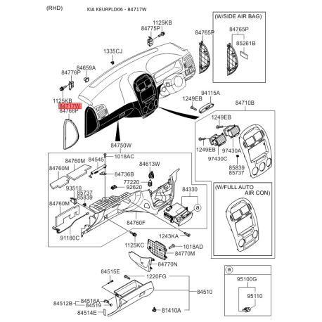 Накладка панели прибров (торпеды) левая нижняя 84750-2F112NM Mobis - 847502F112NM - схема с каталога 84717W, KEURPLD06 847502F112NM