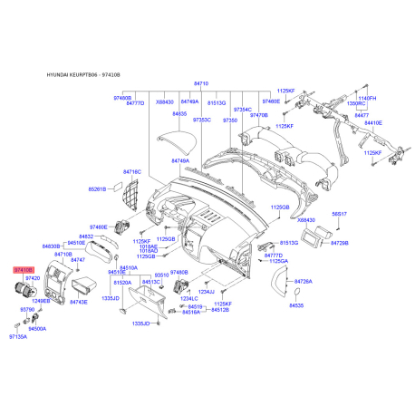 Решітка панелі приладів (торпеди) ліва 97410-1C100 Mobis - 974101C100 - схема з каталогу 97410B, KEURPTB06 974101C100