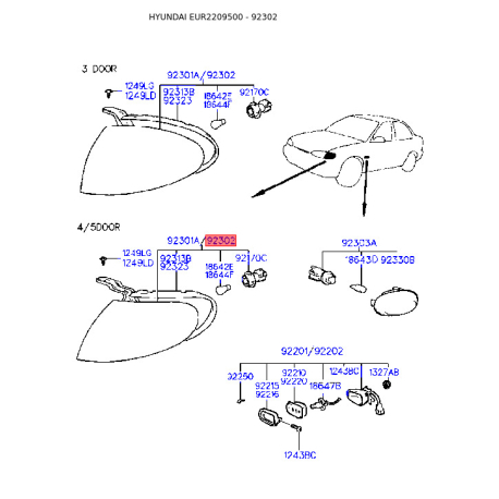 Фонарь указателя поворота правый 92302-22310 Mobis - 9230222310 - схема с каталога 92302, EUR2209500 9230222310