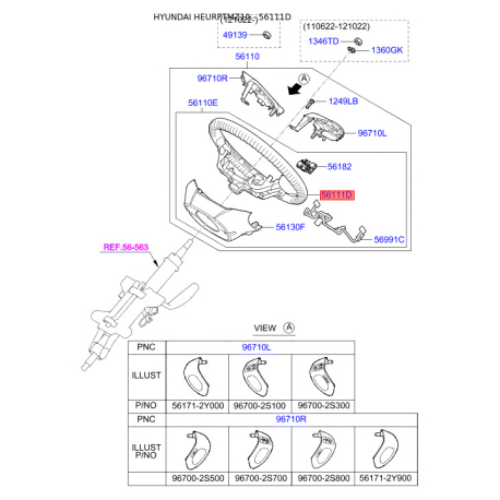 Кермо (рульове колесо) голе 56111-2Y100STR Mobis - 561112Y100STR - схема з каталогу 56111D, HEURPTMZ10 561112Y100STR
