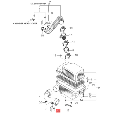 Шланг (трубка) вакуумна 0K2JA-20345 Mobis - 0K2JA20345 - схема з каталогу 23, EURKRS002A 0K2JA20345