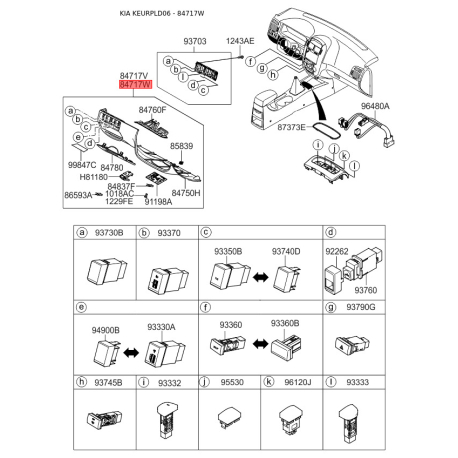 Накладка панели прибров (торпеды) левая нижняя 84750-2F115NM Mobis - 847502F115NM - схема с каталога 84717W, KEURPLD06 847502F115NM