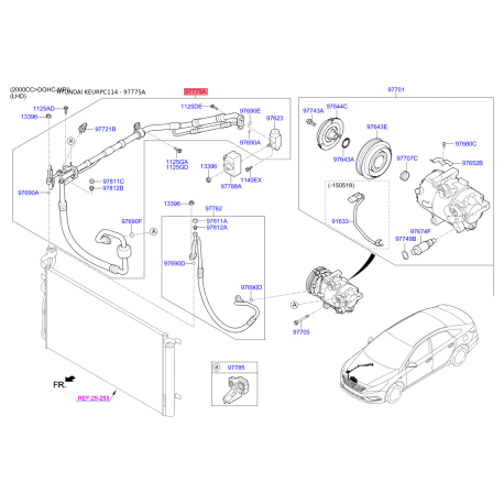 Трубопровід високого/низкого тиску, кондиціонер 97775-C1000 Mobis - 97775C1000 - схема з каталогу 97775A, KEURPC114 97775C1000