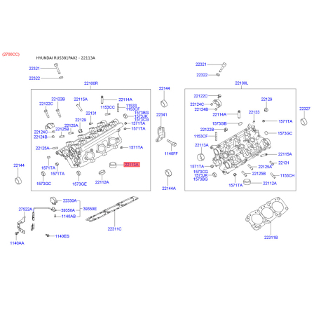 Сідло клапана 22113-38911 Mobis - 2211338911 - схема з каталогу 22113A, RUS381PA02 2211338911