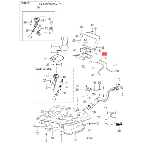 Накладка панели прибров (торпеды) нижняя 84851-3C000GJ Mobis - 848513C000GJ - схема с каталога 33, EURK3C002A 848513C000GJ